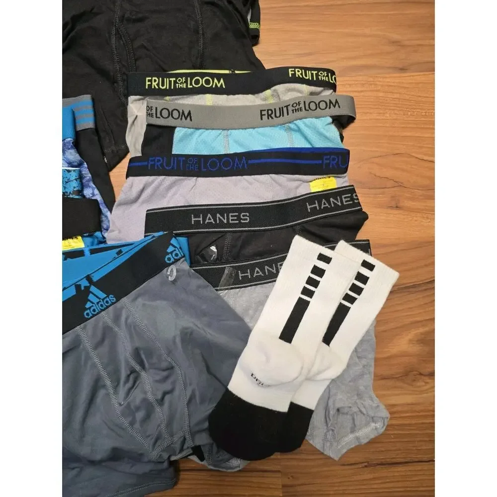 Tek Gear Adidas Boys Boxer Briefs Large Bundle Size 6-10 Socks 19 Pairs